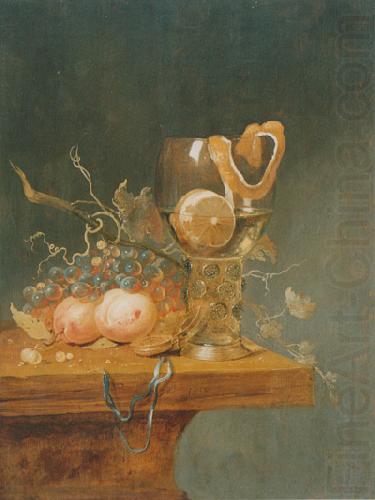 unknow artist Stilleben mit verschiedenen Fruchten, einem groben Romerglas und einer Uhr auf einer Tischkante china oil painting image